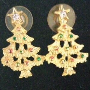 Vintage Christmas tree earrings pierced (sku 580)